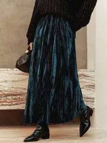 -Less Falda de terciopelo elegante para mujer, casual de negocios para otoño/invierno - Azul - Ver 9