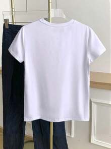 Camiseta de manga corta con cuello redondo, estampado floral, de uso casual y versátil para uso diario - Blanco 9 - Ver 2
