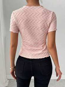 Camiseta de manga corta con textura elegante, primavera/verano - Rosa - Ver 2