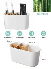 3-Slot/5-Slot Bathroom Storage Box, Suitable For Toothbrush, Toothpaste Storage, Compatible With Electric Toothbrush, Children's Toothbrush, Floss And Razor, Countertop Placement, Modern Minimalist Bathroom Accessory. 1pc Bamboo Wood Toothbrush Holder With 5-Slot Removable Divider - Multicolor - View 11