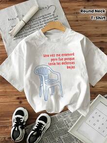 Camiseta de verano para mujer, casual y elegante, con cuello redondo y estampado de frases inspiradoras divertidas - Blanco - Ver 1