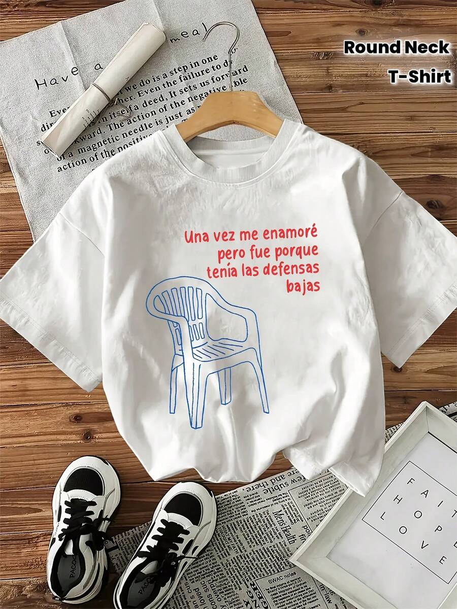 Camiseta de verano para mujer, casual y elegante, con cuello redondo y estampado de frases inspiradoras divertidas - Blanco - Ver 1