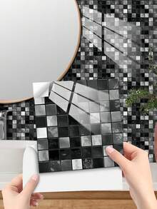 OUTANA 10 piezas Papel tapiz de mosaico 3D con degradado de color para decoración del hogar, tamaño 15 x 15 cm, autoadhesivo, impermeable, a prueba de humedad, fácil de limpiar, ladrillo grueso de cristal, autoadhesivo, impermeable, lavable, adhesivo de pared de PVC de alta gama, adecuado para cocina, sala de estar, lavandería, dormitorio, oficina y otras habitaciones - Varios estilos - Ver 10