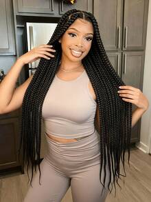 A ANYTIME High Quality HD Full Lace Large Braided Wig, Single Layer High Definition Full Lace Handmade Large Corn Braid Wig, Large Partition Braided Headband Wig, Goddess Fashion Wig - Multicolor - View 4