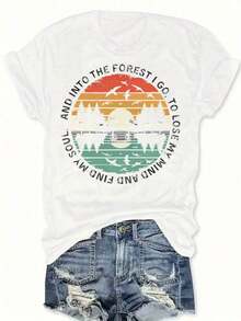 Cool vibe Camiseta de manga cortara mujer de talla grande con estampado de pájaros en atardecer en el que, camiseta casual de manga corta suave y elástica, lavable a máquina, comodidad para toda estación, camisetas con estampado divertido disponibles en varios colores style - Blanco - Ver 6