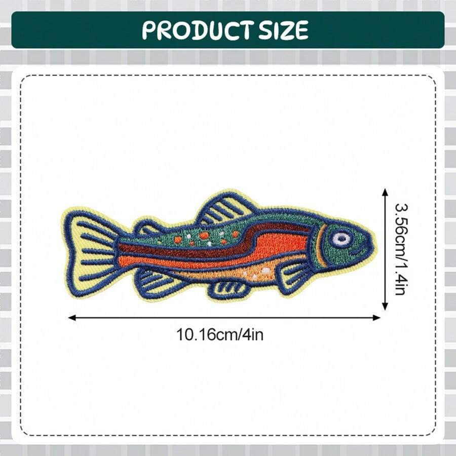 RHUAGYP 1pc Colorful Fish Shape Embroidered Patch, Vivid Trout/Salmon Graphic, Natural Animal Design, Iron-On Or Sew-On Badge, Suitable For Backpack Decoration - Multicolor - View 1