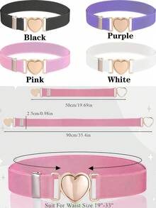 1PC Girls' Decorative Belt For Skirts, Elastic Adjustable Waistband For Kids And Teens, Heart-Shaped Metal Buckle - 1PCS - View 2