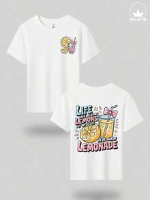 "Life Gave Me Some Lemons, But My Jesus Is Making Lemonade" Double-Sided Printed T-Shirt, Machine Washable, 100% Cotton, For Boys And Girls, Teen Clothing, Perfect Summer Gift, Casual Style For Outdoor Sports, Comfortable And Breathable, Skin Friendly, Fashionable And Versatile, Short-Sleeved Crew Neck T-Shirt That Kids Can Wear On Their Own. - 白色 - 查看 2