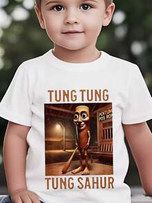 Kids' Short-Sleeved T-Shirt With A New Graphic Print Of Fun Summer Cartoon Characters, Casual Holiday Wear, Loose Fit, Novelty Round Neck Top, Streetwear T-Shirt - 黑色 - 查看 6
