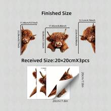 1/3張可愛高地牛窗貼，適合兒童房裝飾 - 2D趣味牛偷看玻璃貼紙，卡通農場動物靜電窗貼，易貼易撕，適用於臥室、遊戲室、育嬰室 - 彩色 - 查看 12