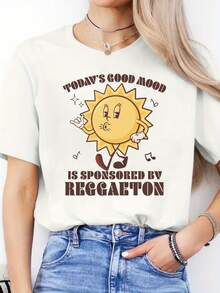 Camiseta casual de manga corta con cuello redondo y estampado de letras para primavera/verano, estilo deportivo para mujer. 1JEB - Blanco - Ver 7