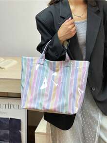 Túi tote phong cách thời trang học đường dung tích lớn - Làm từ PVC nhẹ và giấy kraft, thiết kế khóa dán, món đồ thời trang thiết yếu cho nữ - Nhiều màu - Xem 3