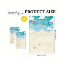 1pc/2pcs/4pcs Coastal Beach Print Towel, Super Soft Quick Dry Absorbent Towel, Surfboard Starfish & Ocean Wave Pattern, Machine Washable, For Kitchen & Bathroom Decor - Multicolor - View 2
