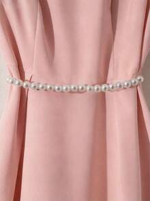 Vestido de línea A con decoración de cadena de perlas y mangas acampanadas, adecuado para salidas diarias, citas, fiestas, graduaciones, vacaciones y el Día de San Valentín - Burdeos - Ver 4
