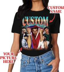Your T-Shirt With Personalized Text, Custom Your Own Bootleg Shirts, Custom Bootleg Rap Tee, Birthday Gift - 灰色 - 查看 4