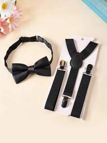 1 Set Solid Color Bow Tie And Suspenders Set For Teens, Suitable For Weddings, Parties, Birthdays, Christmas, Halloween, School Events, Boys And Girls' Daily Wear - one-size - View 15