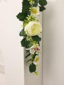 1pc Lifelike Ivory White Peony Flower Vine, Suitable For Wedding Table Runner, Staircase Handrail, Home Decor, Fireplace Decor, Fake Flower Garland, Wedding Aisle, Wedding Arch, Reception Area, Photography Decor, Party Decoration - Yellow - View 5