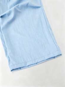Girls' Casual Gray Patchwork Ruffle Hem Pants, Girls' Striped Ruffle Decor Straight Leg Casual Pants - Baby Blue - View 7