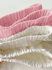 Set de 2 pantalones cortos de mujer con bolsillos y cintura con lazos de unicolor - Rosa Pálido - Ver 7