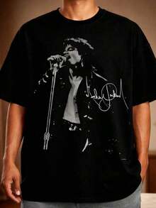 Soft Camisa y Camiseta Casual Elegante para Mujer - 1 UnidadCamiseta Comfort Colos Rey del Pop Estilo Años 90, Camiseta Icónica para Fans de Camisetas Casuales para Mujer: Una colección que incluye camisetas casuales, tops y camisetas ideales para el uso diario.Confeccionadas con tejidos ligeros y transpirables, estas prendas presentan una estética de inspiración vintage, lo que las convierte en una excelente opción tanto para la vida universitaria como para conjuntos cotidianos.Los diseños son encantadores y bonitos, con un corte cómodo y favorecedor.Gracias a su estilo clásico, tejidos suaves al tacto y sensación agradable para la piel, estas prendas poseen un distintivo aire de inspiración mexicana.patrón - Negro - Ver 6
