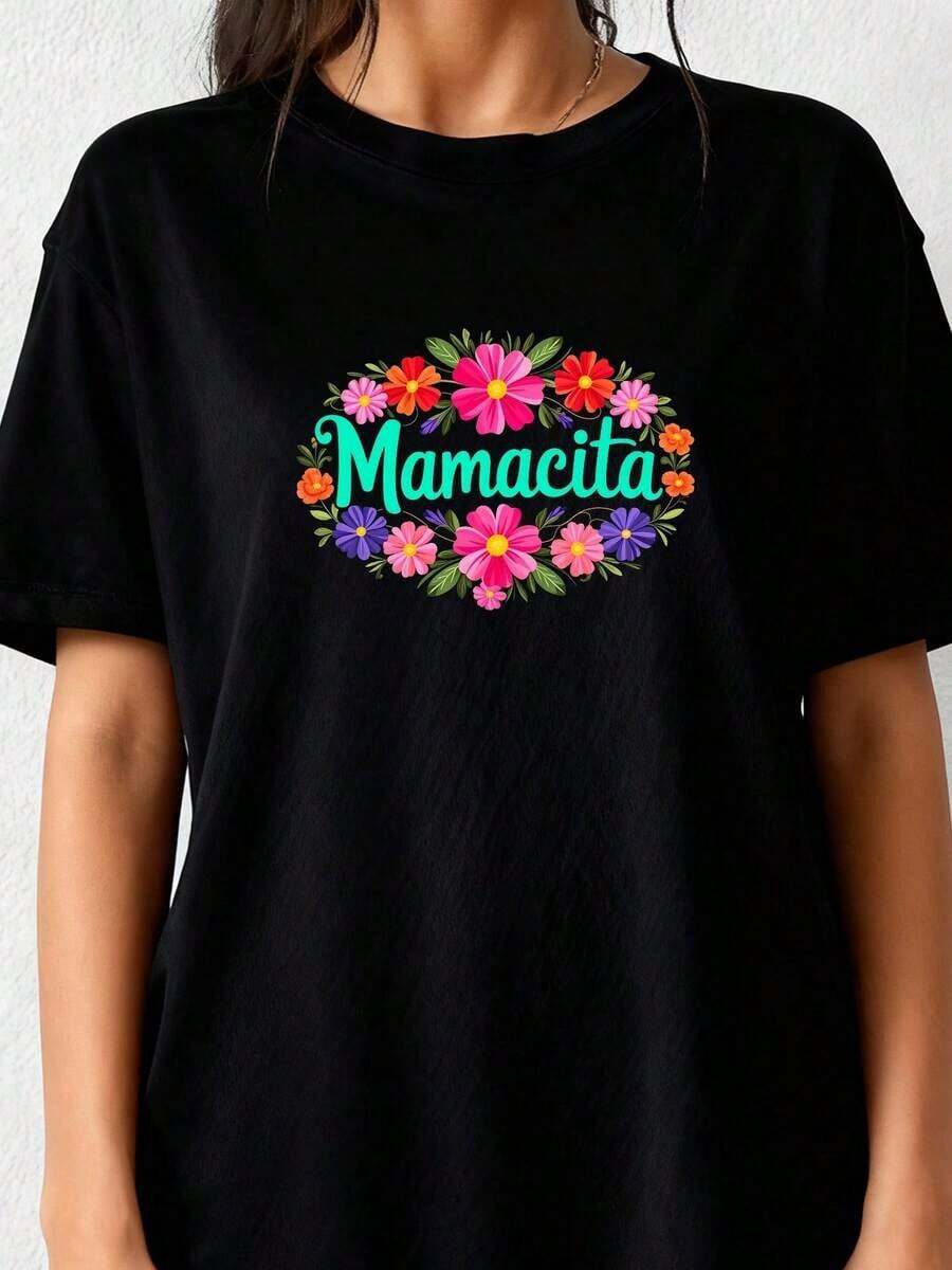 1 Piece Of Mamacita T-Shirt For Latin Women, Printed Cotton, T--4180g, 100% Cotton. - 黑色 5 - 查看 1