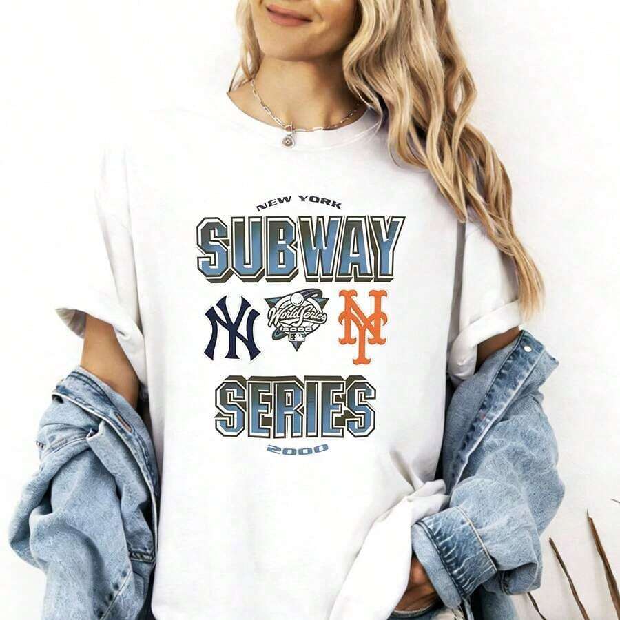 Vintage New York Mets Skyline Logo T-Shirt, Classic Mets Baseball T-Shirt For Women, Suitable As A Gift. Women's T-Shirt. Elegant Blouses. Boho Chic. Soft, Breathable, And Comfortable Women's Top, Ideal For Spring, Summer, And Fall, Perfect For Vacations, Travel, And Everyday Wear. - 白色 18 - 查看 1
