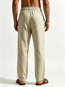Men's Lightweight Casual Pants, Versatile For Vacation And Commute, Minimalist Linen Trousers, Khaki - Khaki - View 4
