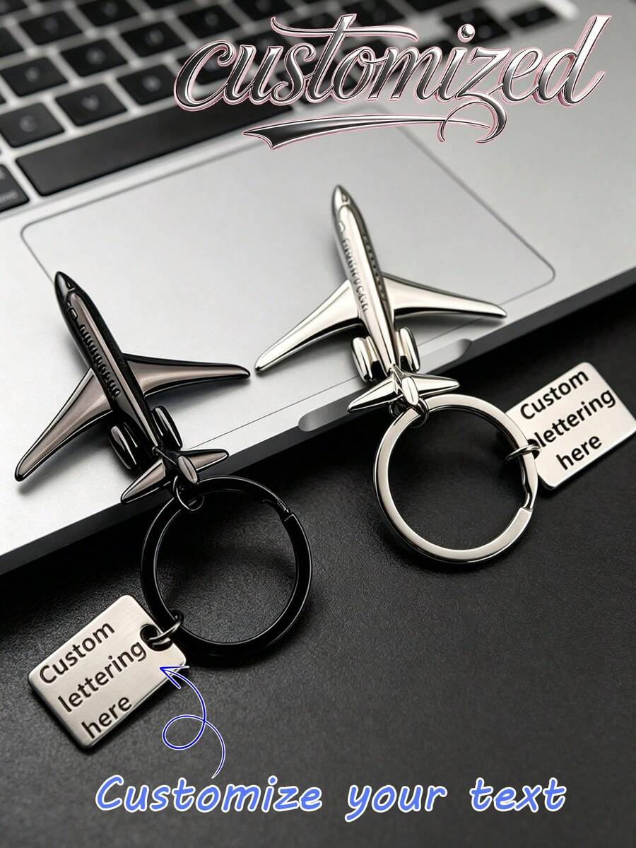 1 pieza Llavero de avión personalizable con grabado láser, regalo de moda adecuado para familiares, amigos y compañeros de clase, diseño de avión, material de metal - Multicolor - Ver 1