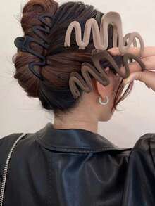 3pcs Women's Wavy Black Brown Large Lightweight Plastic Hair Claw Clip Fashion Versatile Premium Elegant Temperament Atmospheric Hair Accessories Clip Suitable For Daily Outings Parties Tying Hair Washing Face Bathing Makeup Matching Clothes Use Jewelry Headwear Accessories Claw Clip - Shape - View 3