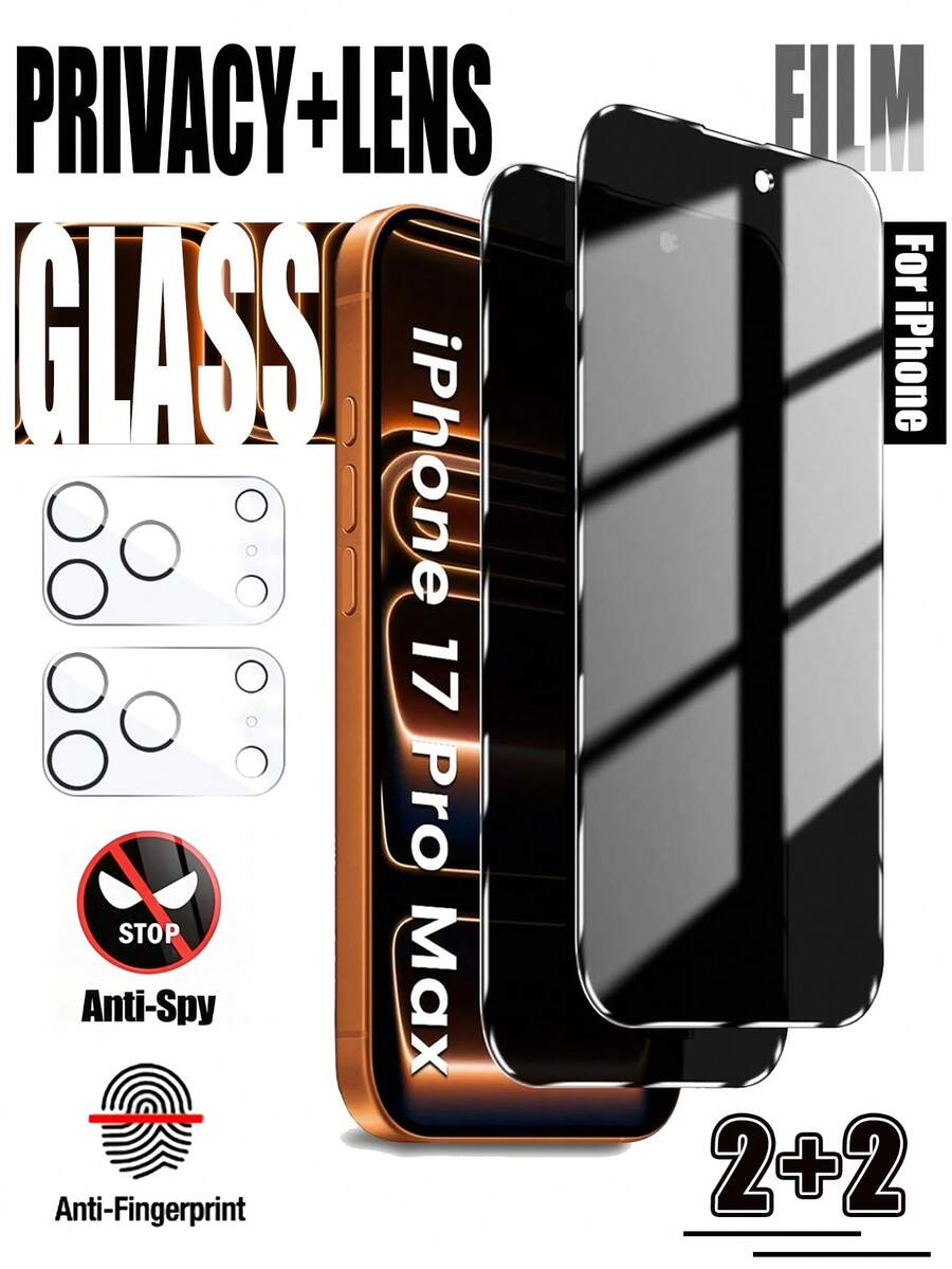 4pcs - Compatible With Apple Models: 2pcs Privacy Tempered Glass Screen Protectors + 2pcs 3D Camera Lens Protectors, 1:1 High Definition, Scratch-Resistant, Explosion-Proof, Durable, Compatible With IPhone X/XR/11/12/13/14/15/16/16 Pro/16 Plus/16 Pro Max/16e/17/17 Air/17 Pro/17 Pro Max Series. Privacy Screen Protector, Phone Case Accessories, Compatible With Phone Cases.