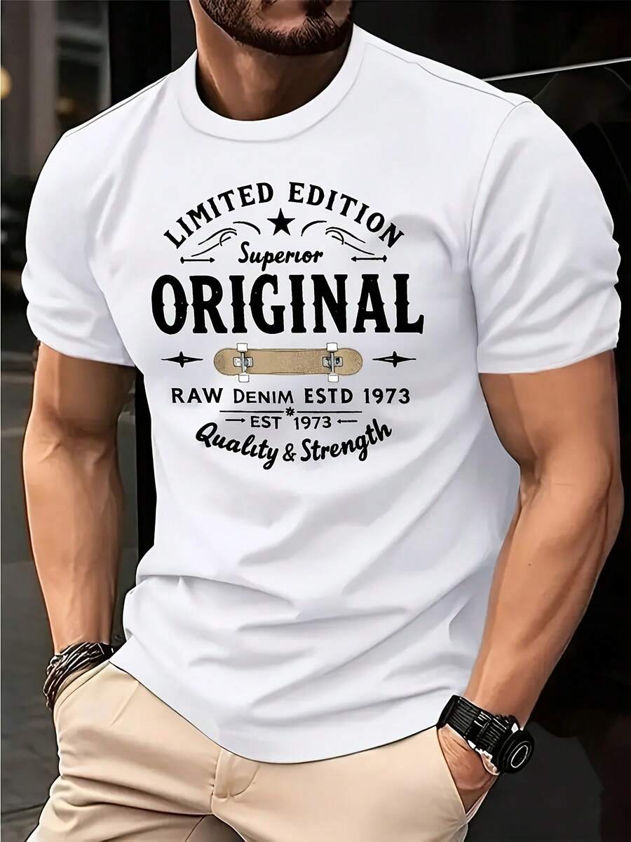 Men's Short-Sleeved Printed T-Shirt, Casual Office Wear, Everyday Wear, 100% Cotton. Men's Casual Short-Sleeved T-Shirt, 100% Cotton. - 白色 - 查看 1