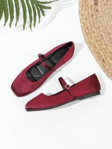 Coffee Color Mary Jane Square Toe Velvet Shoes For Women - Burgundy - View 6