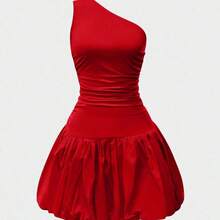 YijiaNvz Vestido corto sin mangas con hombro asimétrico elegante para mujer DEAR MOLLY, adecuado para usar como vestido de noche, apropiado para salidas, fiestas, citas, regalo del Día de San Valentín, atuendo de Año Nuevo Primavera Rojo - Rojo - Ver 5