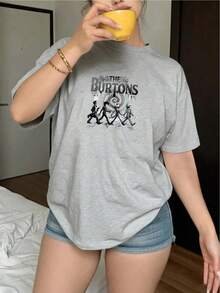 Women's Short-Sleeved T-Shirt, New 2026 Model. Ideal For Casual Looks, Perfect As A Birthday Gift Or For Any Holiday For Women And Teens. Artistic Style, Modern Design, Breathable Fabric, Printed T-Shirt, For Art Lovers, Fashion Statement, Comfortable Fit,  Top, Fashionable. - 灰色的 - 查看 6