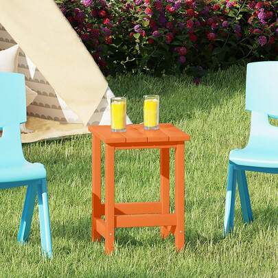 Costaelm Kids Outdoor End Table, Small Patio Table, Outdoor Side Table Porch Table Adirondack Patio Side Table Outside, Pool, Porch, Garden, Orange