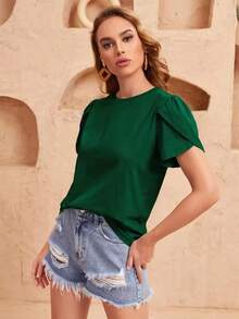Camiseta unicolor manga tulipán - Verde Oscuro - Ver 5