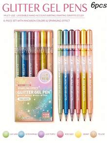 Bộ 6 bút gel kim tuyến, bút mực gel lấp lánh 1.0mm viết trơn tru, văn phòng phẩm chất lượng cao dùng cho viết nhật ký, vẽ nguệch ngoạc, ghi chú, thủ công DIY, quà tặng cho trẻ em. - Bộ - Xem 12