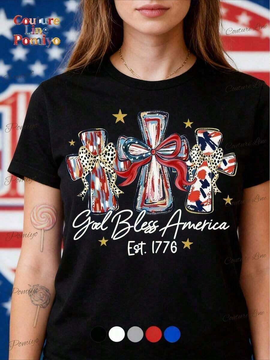 Camisetas gráficas para la celebración del 250º aniversario de la América, camiseta de cuello redondo, camiseta con la frase "God Bless America", camiseta de regalo para el 250º aniversario de la USA, camiseta unisex para el Día de la Independencia, 4 de julio, estilo casual, cuello redondo, corte regular, 100% algodón, camiseta con diseño 1776, camiseta conmemorativa del Día de la Independencia Patriótica. - Negro - Ver 1