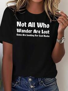 Camiseta blanca para mujer "No todos los vagabundos están perdidos" - Camiseta 100% holgada e informal con llamativas letras negras y frases de viaje, adecuada para uso casual y de aventura, diseño geométrico, corte holgado, lavable a máquina, cómoda para todas las estaciones, diseño sencillo ideal para viajes y estilo casual, esencial para combinaciones versátiles, artículo único con temática de viajes, camiseta de manga corta para mujer, camiseta blusa casual para mujer. - Negro - Ver 7