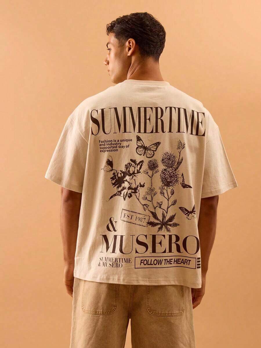 Short-Sleeved T-Shirt With Round Neck And Dropped Shoulders, Large Graphic Print On The Back By MUSERO STUDIOS, Essential For Spring And Summer - 藍色 - 查看 1