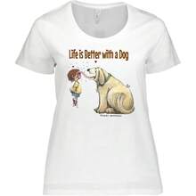 Inktastic La vida es mejor con un perro Camiseta de talla grande para mujer - Blanco - Ver 2