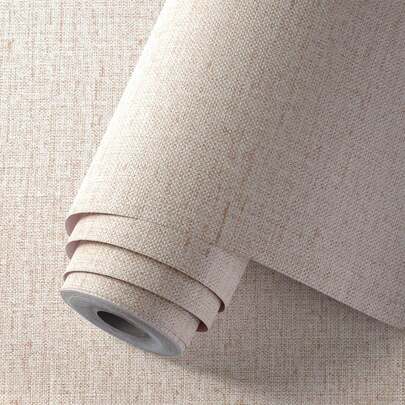 1 Roll Linen Texture Self-Adhesive Wallpaper, Waterproof Removable Contact Paper, Peel And Stick Wallpaper For Cabinet, Bookshelf, Table Renovation, Suitable For Wall, Bedroom, Living Room, Bathroom, Furniture Renewal, Easy To Install, Kitchen, Home Decor, Office Decor