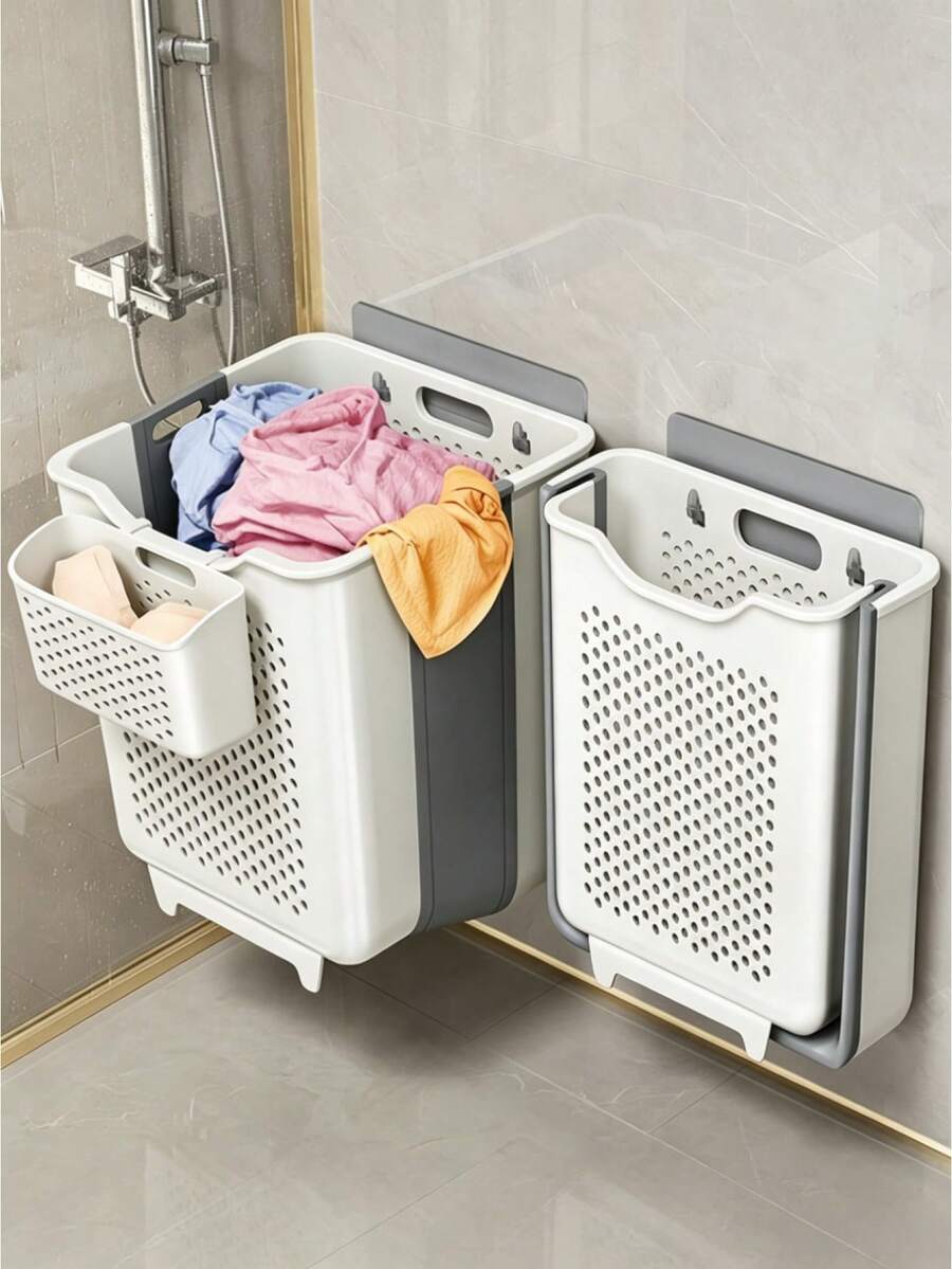 Foldable Desk Laundry Hamper - Wall-Mounted Bathroom Basket, Suitable For Laundries And Home Bathrooms, Featuring A Design. Serves As Bathroom Storage, Is Easy To Use, Keeps Items Tidy, Saves Space And Boasts A Minimalist Style.