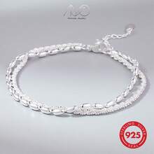 925 Silver Starry Beaded Double Layer Bracelet For Women, Shimmering Grain High-End Bracelet Jewelry, Suitable For Daily, Vacation, Party Wear, Holiday Gift - Silver - View 6