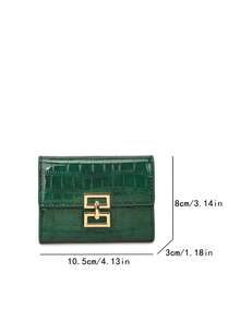 Women's Accordion Card Holder, Glossy Crocodile Embossed With Metal Decor, Multi-Card Slots & Wallet All-In-One - Green - View 10