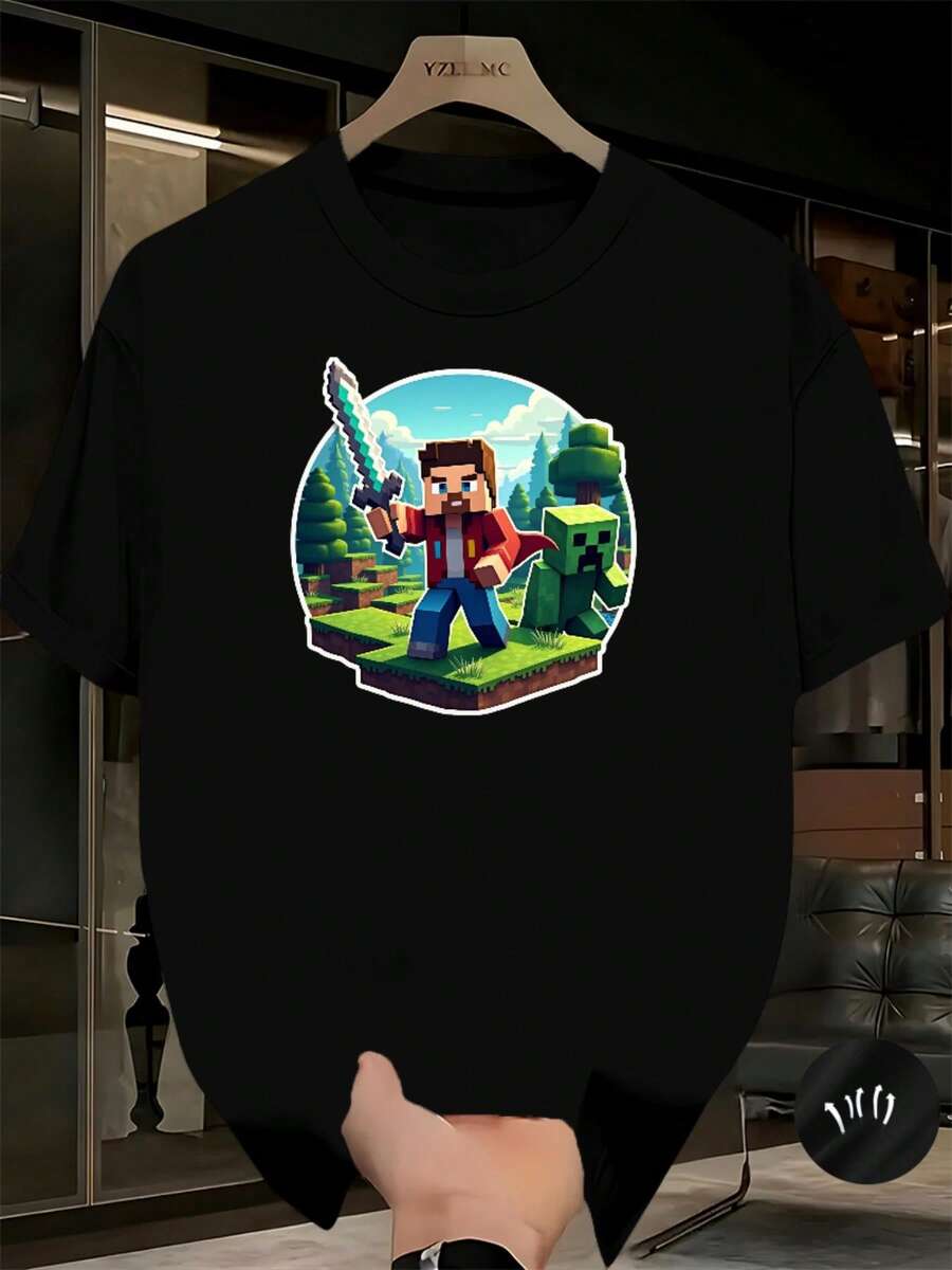 Camiseta de para hombre y mujer - Camiseta gráfica oficial de con Steve y, camiseta casual de verano transpirable para fans de los videojuegos, ajuste cómodo, tela duradera, merchandise para fans, diseño moderno, material suaveDaily Casual Round Neck Short Sleeve-Shirt Women - Negro - Ver 1