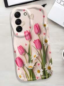 Colorful Painted Heart, Daisy, Tulip Pattern Phone Case Compatible With Honor, Galaxy Series - White - View 3