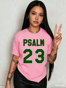 Women's Summer Tops - Breathable T-Shirt With Psalm 23 Bible Verse Print, Lightweight, Crew Neck, Short Sleeve, White With Green Text, Casual Loungewear - Washable Summer Top (US Sizes) Fashionable, Loose, And Comfortable Women's Summer Clothing - 粉色 - 查看 7