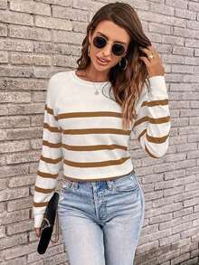Suéter con estampado de rayas para otoño/invierno - Camel - Ver 7