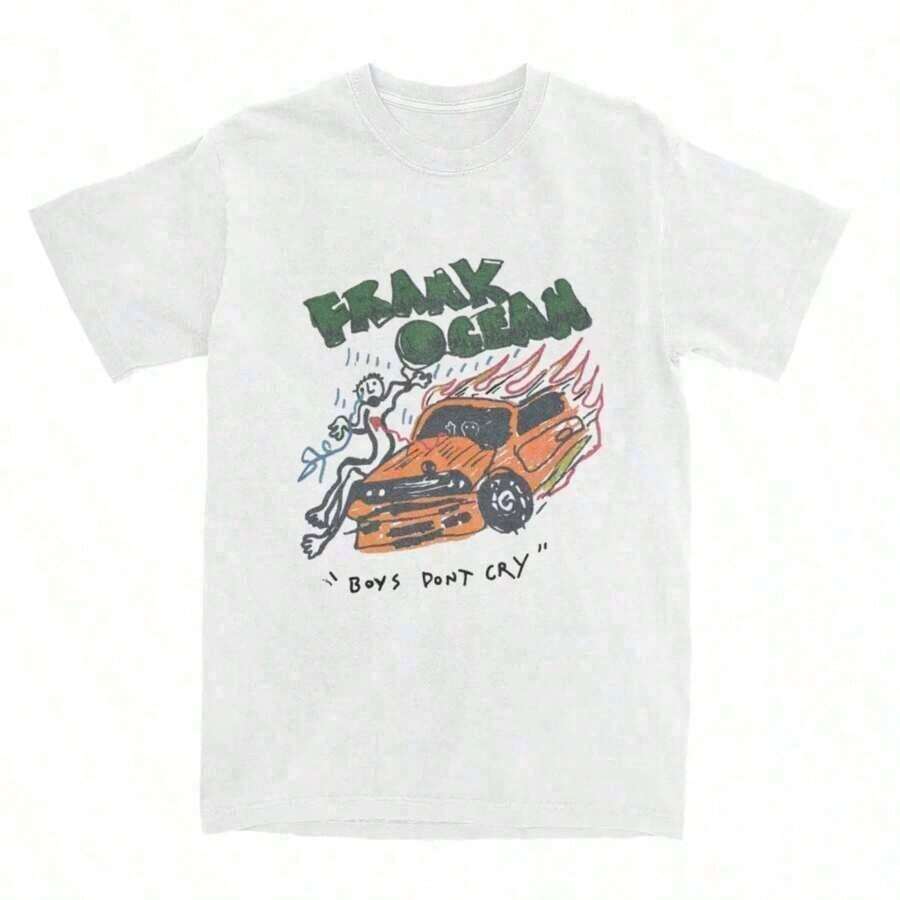 Camiseta Frank O-Ocean Blonde, Accesorios para Hombres y Mujeres, Algodón Puro, Camiseta Crazy Frank Boys Don't Cry, Ropa de Talla Grande, Holgada y Cómoda, Camiseta del Espectáculo de Medio Tiempo 2026, Blusa Amplia Mujer - Blanco - Ver 1